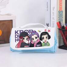 1pc 2025 New KPOP Magic Hunter Pencil Case, Student Stationery Pencil Box, Large Capacity 3-Layer Cartoon Pencil Box - Multicolor - View 7