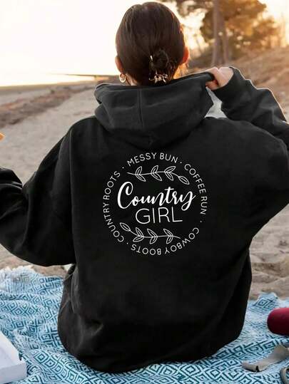 Womens Black Cowgirl Hoodie With Messy Bun & Western Coffee Shop Graphic| Cozy Zip-Up Pullover, Drawstring Hood & Pockets, All-Season Casual Jacket For Country Music Festivals, Farm Visits & Casual Wear - Comfortable Western Style