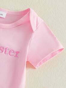 Mono de burbujas para bebé recién nacido, niña, manga corta, lazo bordado para hermana pequeña, camiseta extragrande, camisetas a juego para hermanos, atuendo para revelar el embarazo, ropa de verano - Rosa - Ver 9