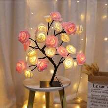 1pc 24 LED Rose Tree Birthday Mother's Day Valentine's Day Christmas Gifts For Mom Women Daughter Wife Girlfriend Sister Warm Light Flower Rose Tree Lamp Room Decor For Bedroom Livingroom Christmas Halloween Wedding Decor - 1枝混色玫瑰 - 查看 5