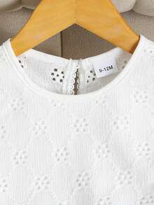 Summer Baby Girl Fashionable Casual Outdoor Vacation Minimalist Matching White Jacquard Hollow Lace Back Irregular Round Neck Sleeveless Top And Mini Skirt 2-Piece Set - White - View 5