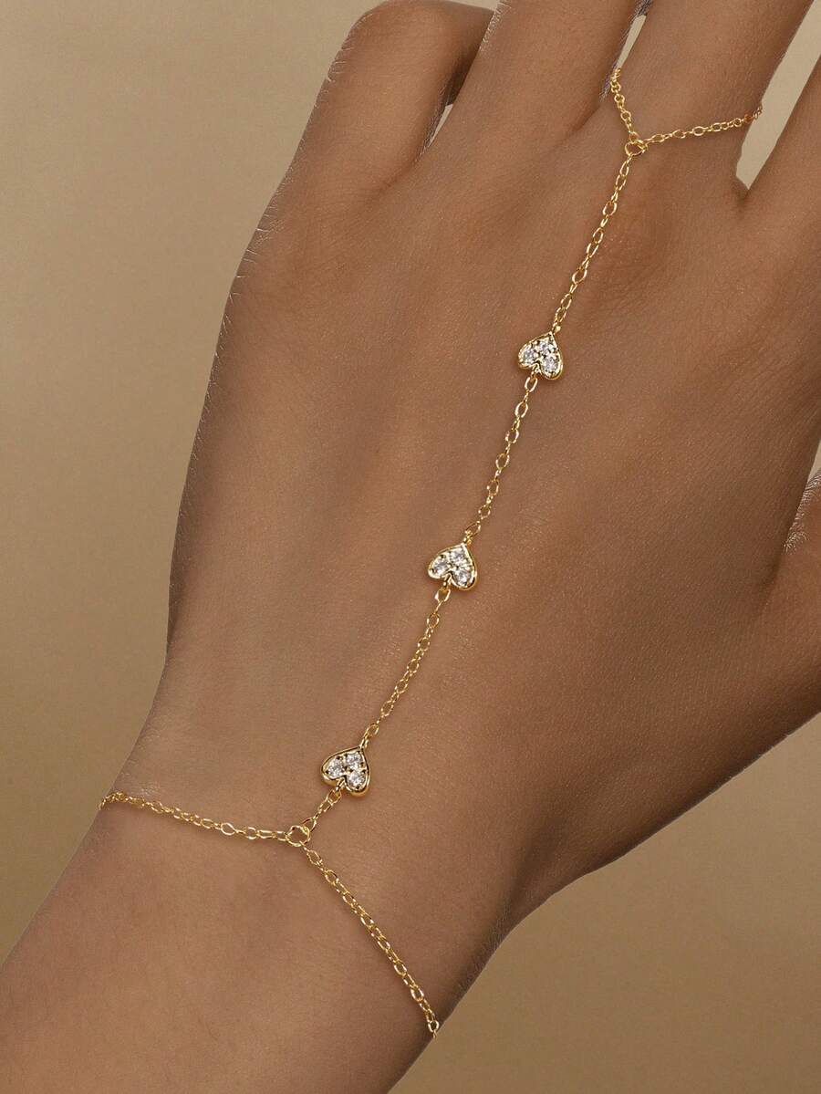 1Pc 925 Sterling Heart Cross Elegant Finger Ring Bracelet Unique Design Suitable For Women's Daily Wear Party Gathering Fine Jewelry Valentine's Day