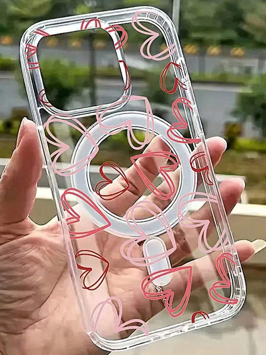 Transparent Soft Gel Magnetic Protective Case, Suitable For Magnetic Power Bank, Shock-Proof Ultra-Thin, Compatible With IPhone - Transparent Heart - View 1