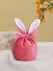 5pcs Easter Bunny Bags, Velvet Drawstring Rabbit Ear Design, Candy, Cookies, Chocolate, Eggs Gift Bags, Rabbit Party, Birthday, Wedding, Baby Shower Favors - Multicolor - View 10