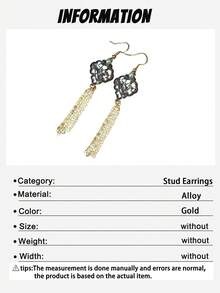 1对新款中国风吉祥云朵仿珍珠流苏夹式耳环，简约几何设计，适合无耳洞佩戴 - 金黃色 - 查看 11