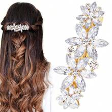 Crystal Rhinestone Hair Clip Sparkly Flower Wedding Barrettes Prom Engagement Dressy Decorative Fancy Accessories For Bride Women Thick Long Hair - White - 查看 1