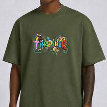 Colorful Skate Plus Size Summer T-Shirt, Regular Fit - xanh quân đội - Xem 2