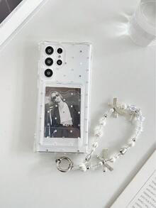 Starry Painted Transparent Card Holder Soft Silicone Full Body Protective Phone Case With Beaded Bracelet Accessory, Compatible With IPhone 17pro/17Air /17/17promax16/11/16pro/16plus/16promax/16e/15Promax/13/14/12/XS/XR/7G/8P, Galaxy, Redmi - Multicolor - View 4