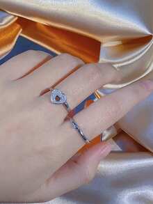 2pcs/Set Adjustable Unique Heart-Shaped Lock Ring For Women - Silver - View 6