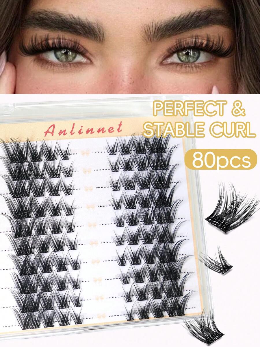 10 Pairs Faux Mink Eyelashes, 80 Clusters 0.07mm C Curl Oblique Flare Half Eye Lashes, Self-Adhesive Delicate Cat Eye 200D Lashes