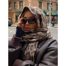 1pc Leopard Print Autumn/Winter Fashion Striped Plaid Fleece Warm Women Boucle Deep Brown Wool Thick Scarf, Warm Acrylic Scarf Like Cashmere, Bohemian Casual Windproof Couple Shawl, Comfortable Blanket Scarf, Suitable For Daily Wear For Dress - 棕色 - 查看 1