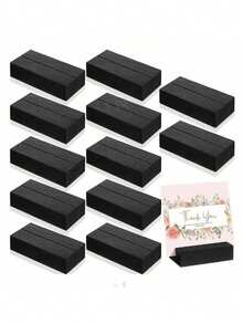 Black Wooden Table Number Holder - Elegant Wedding, Birthday And Event Table Number Stand - Perfect For Displaying Photos, Pictures And Postcards - Smooth Glossy Surface, Faux Wood Material, Black Wooden Table Number Holder - Black - View 1