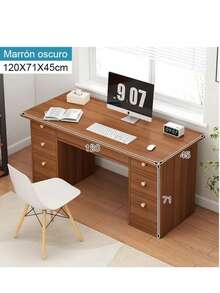 Escritorio Con 7 Cajones Baal Melamina De 140x50x75cm,Escritorio Minimalista, Fácil Armado, con Estructura Resistente - Marron oscuro - Ver 2
