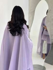 New Middle Eastern Dubai Turkey Lily Sequin Robe With Headscarf - Lilac Purple - View 6