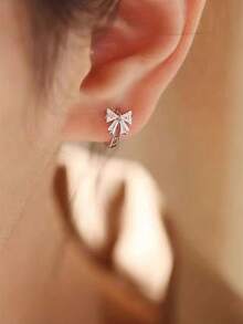 1 Đôi bông tai nơ xinh xắn đính đá Zirconia, thích hợp cho nữ giới đeo hàng ngày (Bông tai nhỏ nhắn và dễ thương) - Bạc - Xem 8