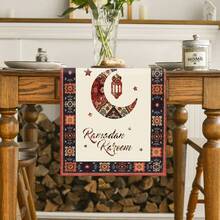 1 Stück Ramadan Tischläufer, klassisches Halbmond-Blumen-Muster, Eid Dekoration, Tischläufer aus Kunstleinen, Bauernhaus Dekor Schrank Flagge, Ramadan & Eid Feiertags Tisch Dekoration, geeignet für Festivalpartys, Bauernhaus Küche und Catering Dekoration - Verschiedenfarbig - Übersicht 6
