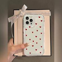 Funda Transparente Antigolpes para Teléfono con Patrón de Corazón Rojo, Compatible con Apple 13/15 Pro Max y  11/11ProMax, 12. . . , Funda para Smartphone,  del Dispositivo, Diseño de Moda, Protección Estética, Material Duradero, Capa Protectora, Carcasa a Prueba de Golpes, Protector Transparente, Propietarios de Smartphones, Protectores de Gadgets - Estilo 1 (1 pieza) - Ver 1