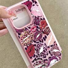 1pcs Leopard Lips Print Phone Case Suitable For Apple Phone 11 12 13 Pro Xs Max XS X 14 15 16 Plus 17ProMax Silicone Shock Proof Vintage Funky Cute Fashion Can Be Given To Friends Can Be Given To A Lover - 粉色 - 查看 2