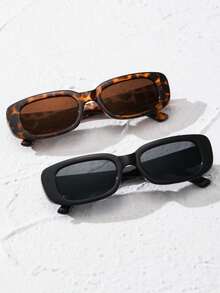 1pc Unisex Fashionable Y2K Square Frame Glasses, Suitable For Beach, Photography, And Daily Wear - Black - View 5