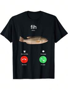 Fih Calling Remind Me Message Decline Accept Phone Call Fish T-Shirt - 黑色 - 查看 1