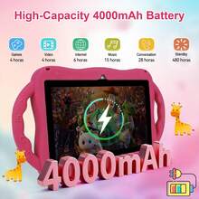 Qetupa 7 吋 Android 14 兒童平板電腦，鹿紋圖案，早教平板，配備防震保護殼，MTK6755 八核心 2.0GHz 處理器，4GB RAM + 64GB ROM，1024*600 IPS 觸控螢幕，2MP 前置鏡頭 + 5MP 後置鏡頭，長效 4000mAh 電池，支援藍牙與 802.11ac/Wi-Fi 5 - 耐用護眼設計，內建教育遊戲、影音娛樂、學習與閱讀功能，適合幼兒居家教育，男孩女孩的完美禮物 - 紅色 - 查看 6