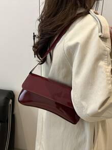 1pc Magnetic Flip Cover Shoulder Bag, Lacquered Leather, Distinctive, Lightweight, Convenient Tote