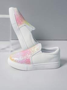 儿童渐变亮片软底休闲乐福鞋，春秋季 - 白色 - 查看 5