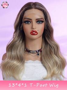 18 Inch Ombre Brown Synthetic 13X4X1 T-Part Lace Wig Loose Wave For Party Roleplay Masquerade Balls Shiny Adjustable Breathable Lace Cap Cost - Effective Glam Wig For Women Beginner Friendly Wigs For Daily Party Use Natural And Beautiful