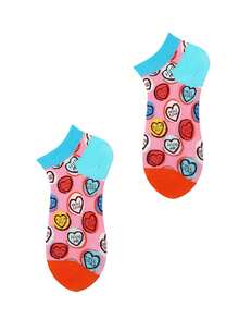 4 双情人节爱心主题船袜 - 男女皆宜，日常休闲穿着，情人节及社交活动的理想礼物，活力爱心和彩虹爱心设计，全年必备 - 彩色 - 查看 6