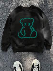 男童酷炫印花圆领卫衣，休闲Y2K街头风，适合上学、度假和购物。这是一款百搭休闲的春秋季单品。 - 黑色 - 查看 1