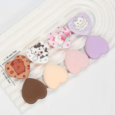 Printed Heart-Shaped Finger Sponges 5/10/20/50pcs, Beauty Makeup Sponge For Mixed BB Cream & Foundation Liquid Concealer Application. Especially Suitable To Cover Local Flaws And Blemishes On Eye Area, Nose Wings, Lip Corners With Precise Contouring