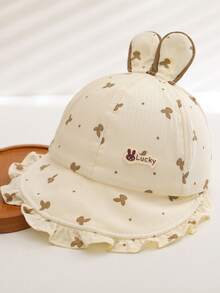 1pc Baby Girl Sun Hat, Thin Spring/Autumn Princess Style Wide Brim UV Protection Baseball Cap, Suitable For Outdoor Activities, Fits 6-24 Months - Bunny-patterned Sun Hat - View 13