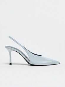 Women's Fashion High Heel Mules, 2026 Spring/Summer New Pointed Toe Slip-On Stilettos, Light Blue Glossy Leather Heels - Baby Blue - View 3