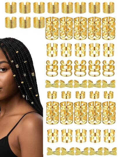120件金色发饰，适用于辫子、脏辫等，金属发夹，脏辫配件，可调节发圈、发饰、发饰、发饰、发饰、编织装饰