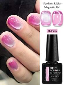 MEET ACROSS 1 Bottle 7ml Pink Aurora Water Glow Cat Eye Gel Nail Polish, Aurora Glitter Crystal Magnetic Semi-Permanent Soak-Off UV LED Nail Polish, Nail Art DIY, Home And Nail Salon Supplies - 粉色 - 查看 1