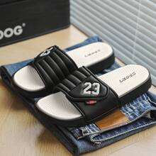 Men's No. 23 Sports Slide Sandals - Summer Outdoor Non-Slip Thick Sole Slippers, Suitable For Home, Bathroom, Beach, With Adjustable Hook And Loop, Available In Plus Size - Black - View 2