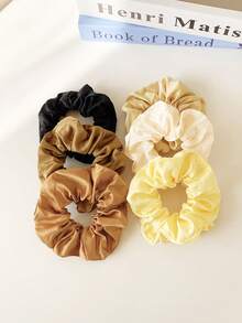 6pcs Satin Fabric Scrunchies Set, High Elasticity Non-Damaging Hair Ties, Simple Versatile Ponytail Accessories - Multicolor - View 10