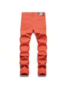 2025 Nuevos Jeans de Otoño Invierno para Hombres Hip Hop Naranja Rotos con Parches Pantalones de Mezclilla Elásticos Moda Juvenil Pantalones Casuales - Rojo - Ver 2