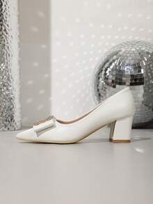 New Fashion Women's Pointed Toe Buckle Strap High Heel Casual Comfortable White Pumps