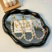 1pc Luxury Butterfly Crystal Beaded Phone Lanyard, Metal Ring Detachable Strap, Suitable For Phone, Bag, Key Accessories, Elevates Outfit Elegance For Daily Commute, Date, Party