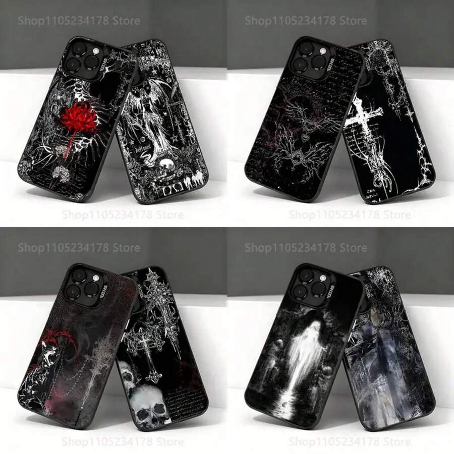Funda de Teléfono Negra Cruzada de Sigilismo Cibernético Coqueta Gótica Compatible con iPhone 17 16 15 14 13 12 11 Ais/Pro/Max/Plus - z3 - Ver 1