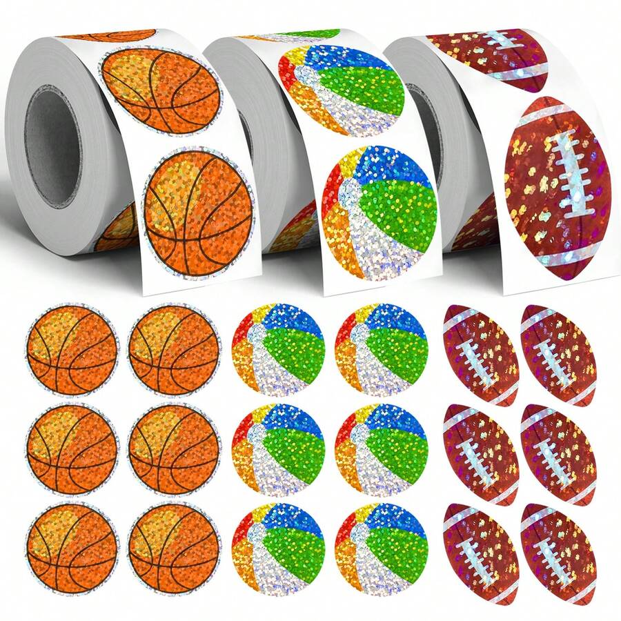 500 piezas Pegatinas deportivas holográficas, pegatinas brillantes de 1 pulgada de baloncesto, voleibol, fútbol para estuche de teléfono, botella de agua, portátil, scrapbooking, envoltura de regalos, papelería, calcomanías de PVC - Bola láser - Ver 1