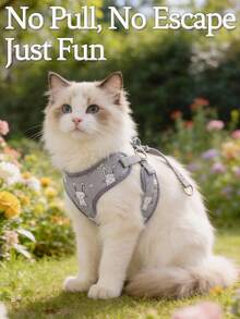 1套/2件装（胸背带+牵引绳）柔软可爱宠物狗/猫休闲时尚牵引绳套装，纯色胸背带/撞色鱼/猫/印花图案，外出必备，适合幼犬/小型宠物猫，背心式胸背带 - 彩色 - 查看 7