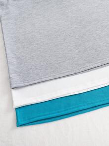 3件套休闲纯色圆领短袖百搭T恤，适合青少年男孩，舒适轻便，夏季穿着 - 彩色 - 查看 5