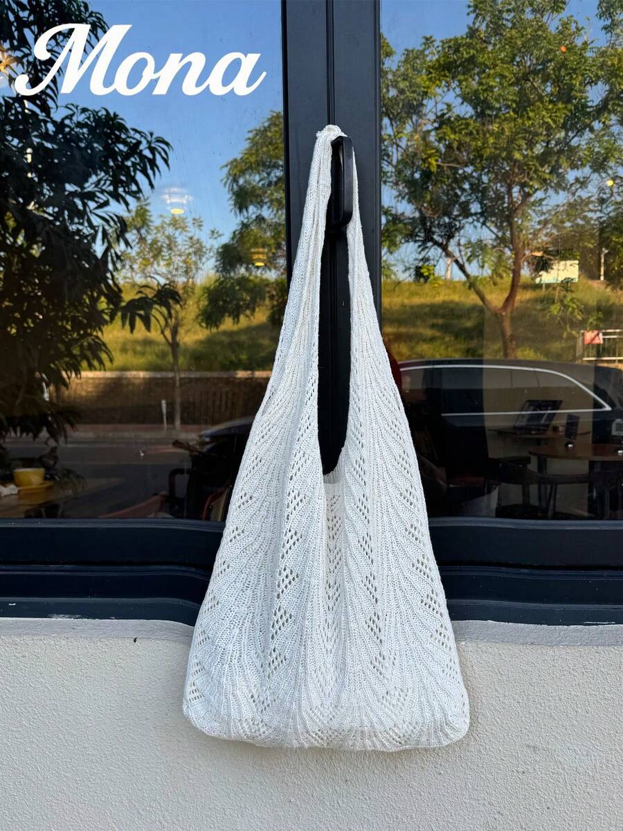 時尚必備：女款鉤編針織沙灘托特包，鏤空設計，大容量，可折疊，附抽繩，專為女性設計。因其防沙特性，非常適合沙灘旅行；也適合作為購物袋和背包日常使用。理想用於戶外活動、旅行和返校——無論是大學新生、大二、大三、在校大學生或高中生。