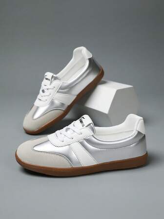 2026 Spring Classic Lace-Up Shoes For Girls, Comfortable, Lightweight, Fashionable, Versatile, Flat Leather Patchwork Shoes For Older Kids, Suitable For School And Casual Wear, All Seasons