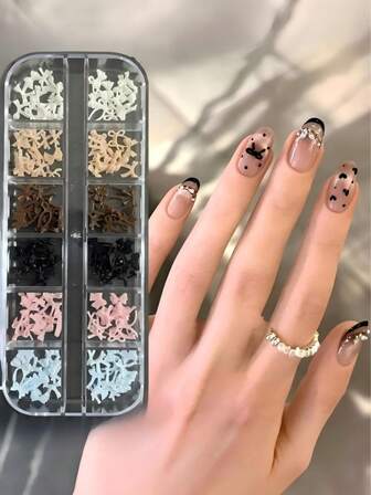 12pcs/Set 6 Colors Mini Bow Nail Art Decorations, French Bow Tie Nail Accessories