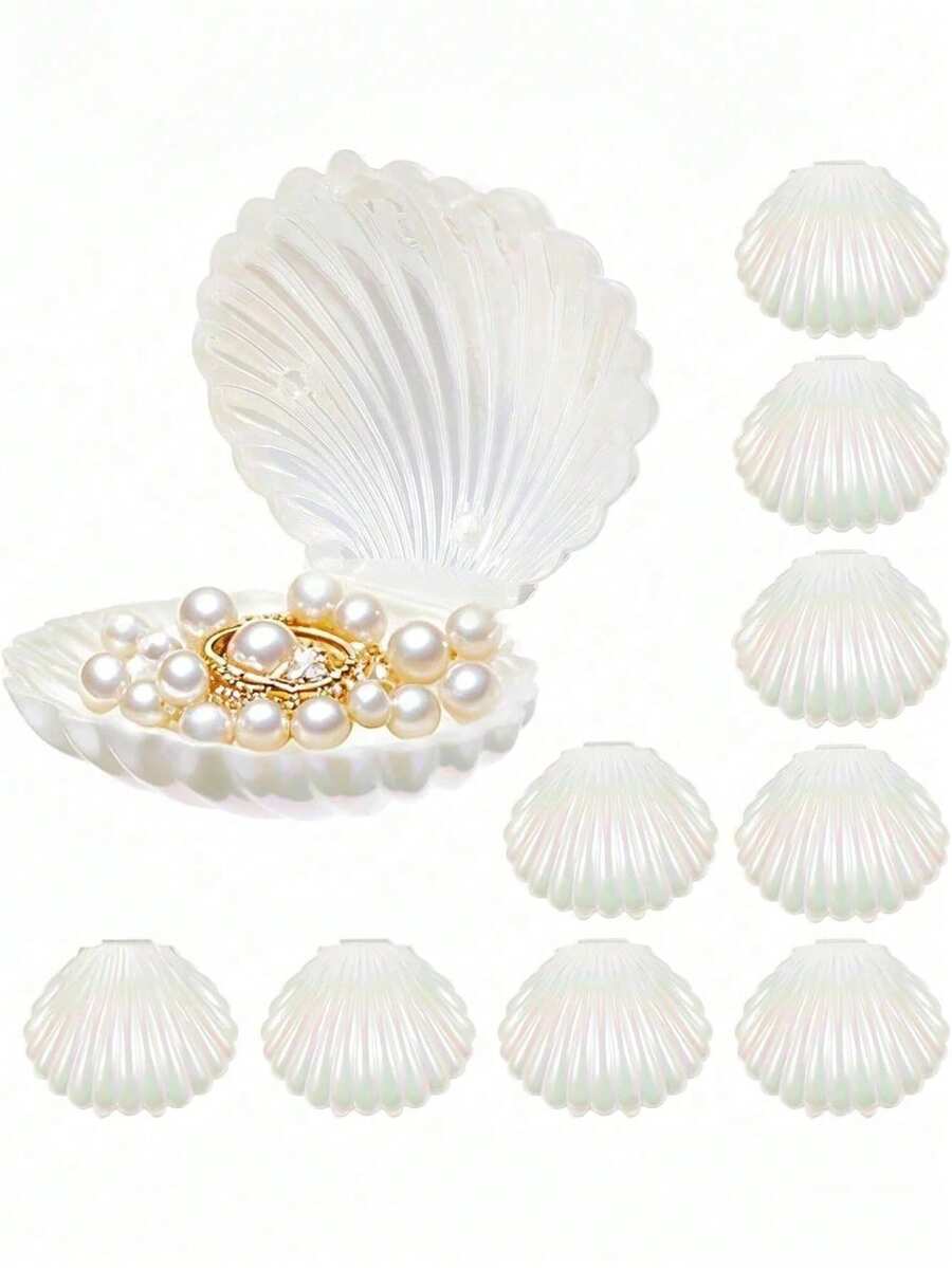 1pc Shell Shaped Jewelry Box, Mermaid Theme Mini Shell Box, Plastic Mini Shell Necklace Box, Suitable As A Gift, Also Suitable For Underwater Theme Birthday Party, Baby Shower, Mother's Day, Graduation Season, Back To School Season And Other Occasions - Multicolor - View 1