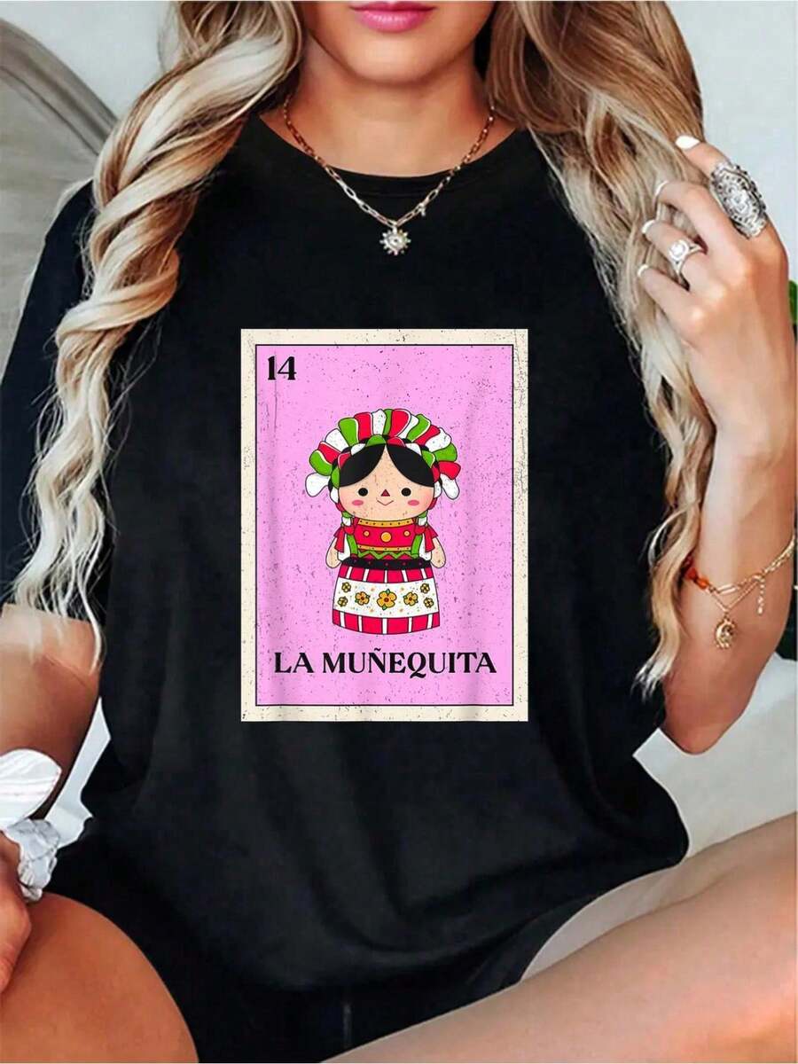 LA MUEQUITA Mexico Version T-Shirt - 100% Cotton Beach Office Outfits For Woman Elegant Blouses For Women, Going Out Summer Tops Women, Women Top - 黑色 - 查看 1