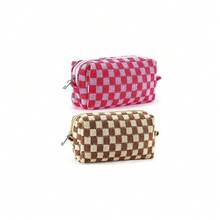 ZLFSRQ 2Pcs Checkered Pencil Case Cute Pencil Pouch For Teens Checkered Makeup Bag Medium Travel Cosmetic Bag Preppy Makeup Pouch For Purse Aesthetic Zipper Toiletry Bags Organizer(Pink/Brown) - BNCheckered2PcsM粉紅色/棕色 - 查看 1